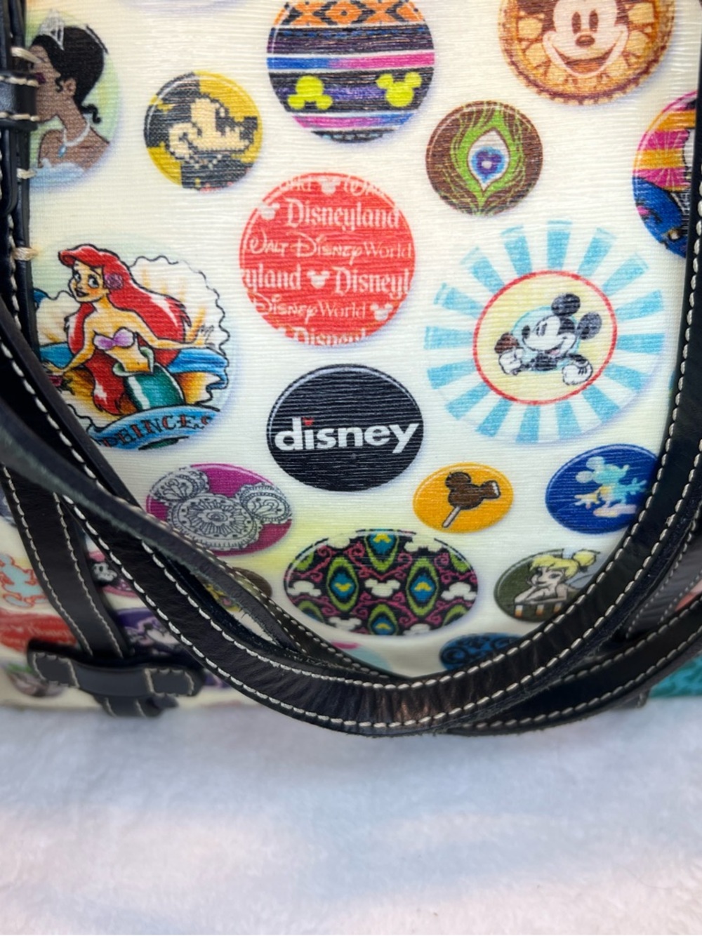 Dooney & Bourke White Disney Button-Print Tote with Black Trim EUC - Picture 7 of 14